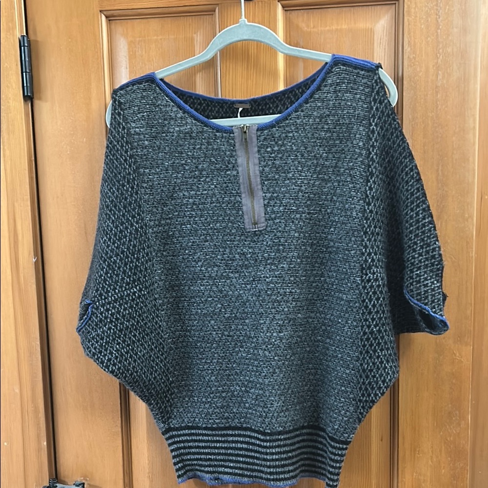 Free People Gray Poncho Sweater with Dolman Sleeves